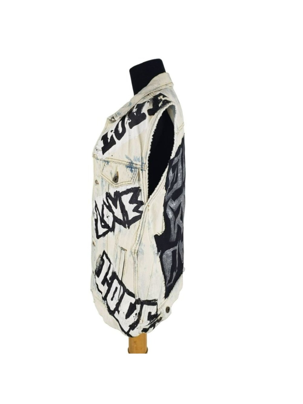 Faith Connexion $985 White Denim Vest Graffiti Print Punk Art to Wear DIY - Picture 8 of 16